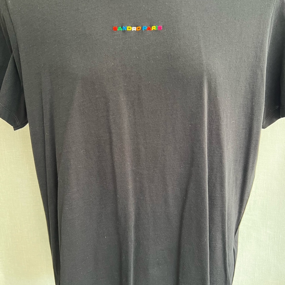 New Men's SANDRO Black Short Sleeve Tee with Minimalist Design